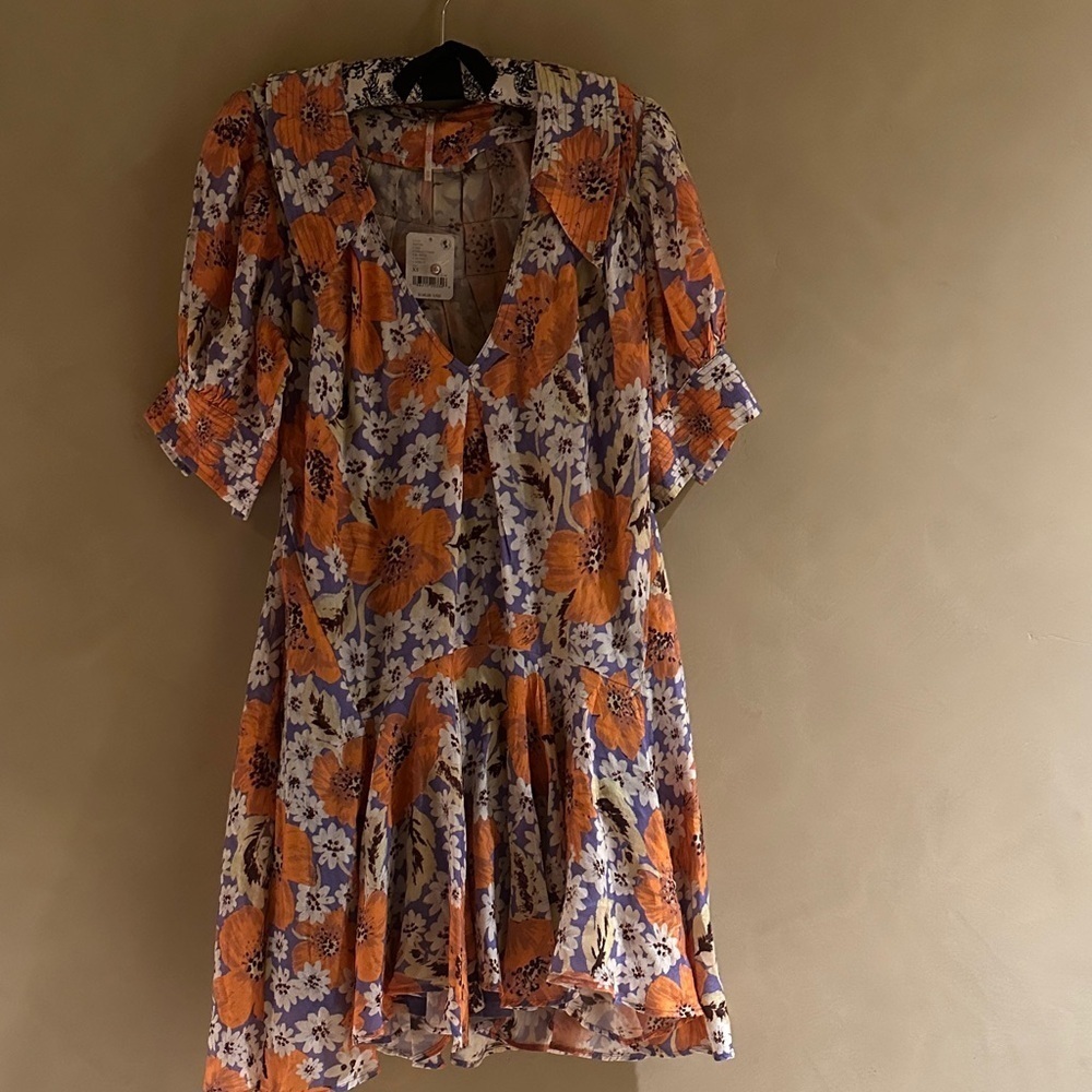 Free People Sugar Crush Mini Cobalt Dress / Combo Floral NWT - Picture 4 of 6
